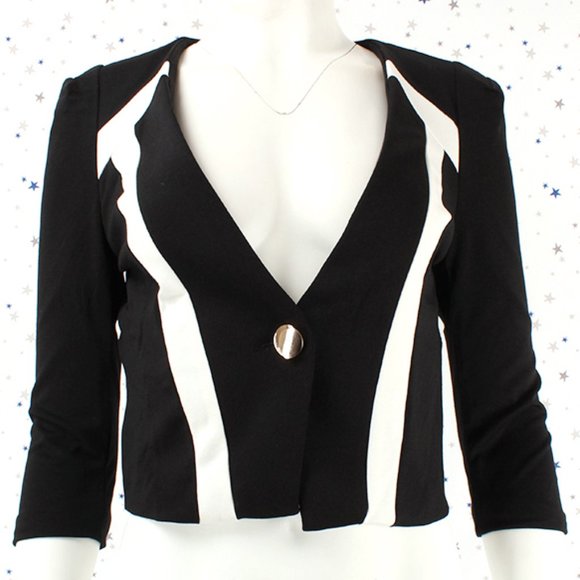 Cropped One Button Fly Blazer Jacket 3/4 Sleeve - Picture 2 of 10